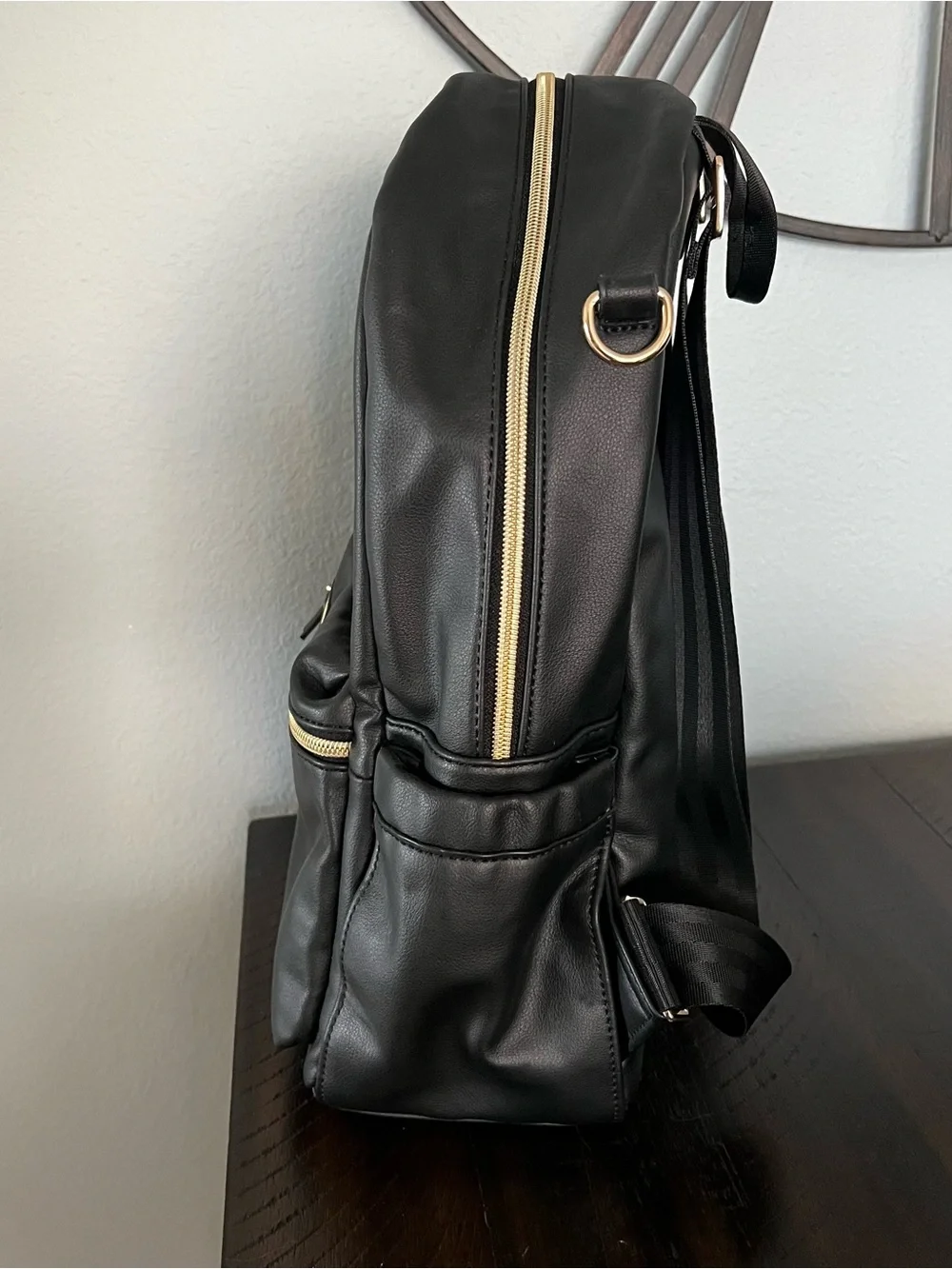 Ju-Ju-Be Black Faux Leather Backpack Baby Bag (Jujube Diaper Bag) NEW